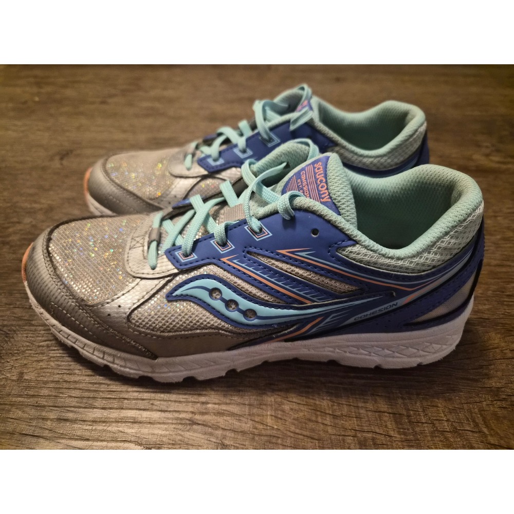 Saucony Cohesion 14 Silver Blue Glitter Running Shoes Womens 6.5 M